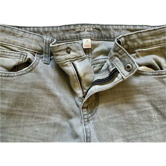 Vtg Jeans Distressed Light Gray 5 Pocket Adjustable Waist Boys Sz 16 CAT & JACK - Picture 4 of 16